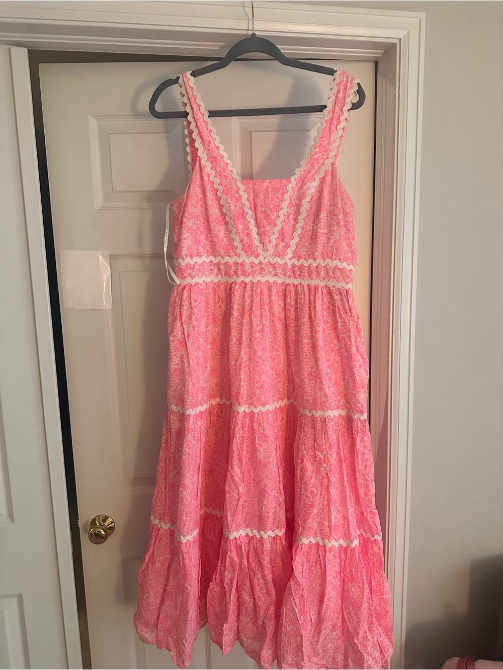 Lilly Pulitzer Pollie Pink Midi Dress with White Trim size 8